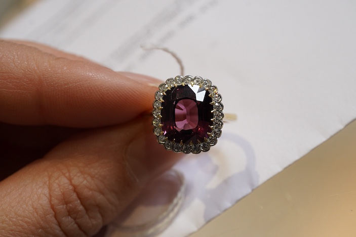 An attractive spinel and diamond ring